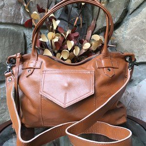 Allison Burns Leather London satchel bag, Camel.
